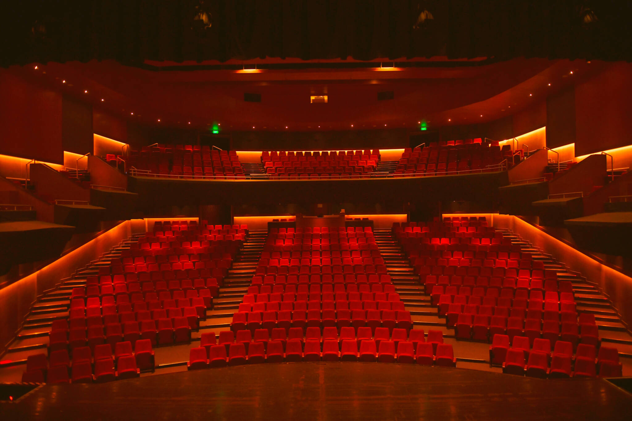 Front view of Sheila Gopal Raheja Auditorium at Balgandharva Rangmandir, Bandra, Mumbai, highlighting the stage and lighting setup