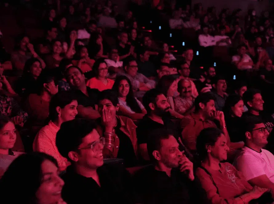 Standup comedian performing at Balgandharva Rangmandir
